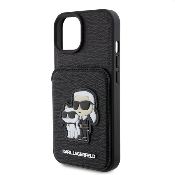 Zadný kryt Karl Lagerfeld PU Saffiano Card Slot Stand Karl and Choupette pre Apple iPhone 15, čierna