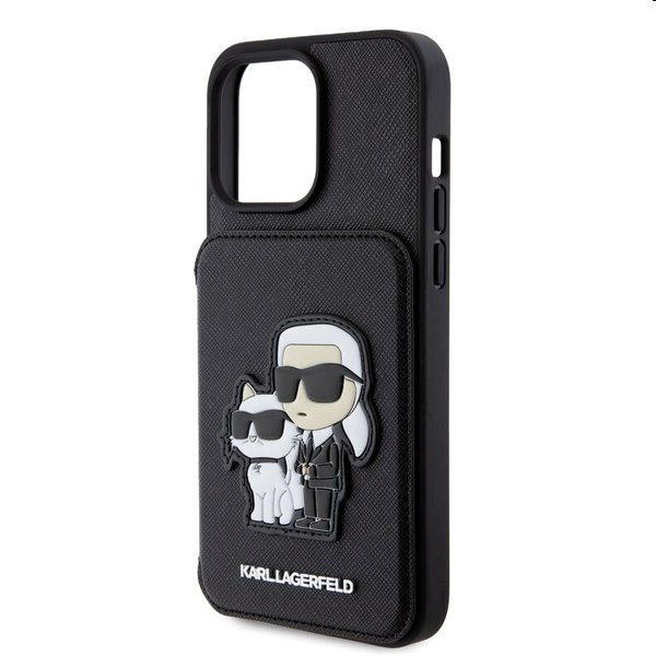 Zadný kryt Karl Lagerfeld PU Saffiano Card Slot Stand Karl and Choupette pre Apple iPhone 15 Pro, čierna