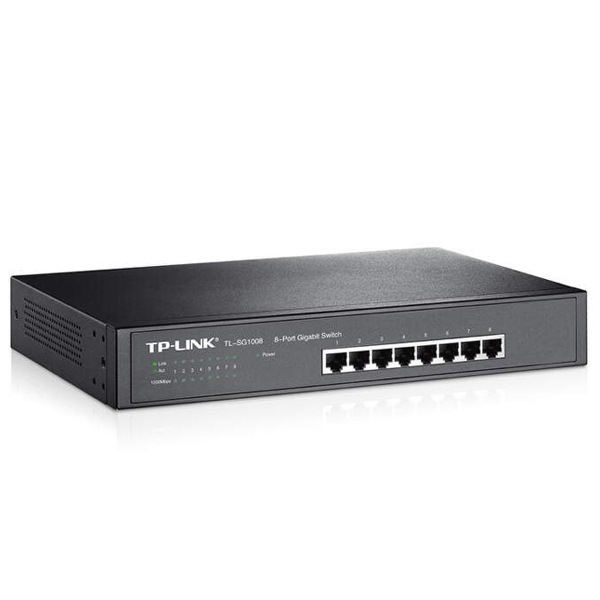 tp-link TL-SG1008, 8 port Gigabit Desktop/Rack Switch, 8x 10/100/1000M RJ45 ports, 13" rack-mountable, steel case