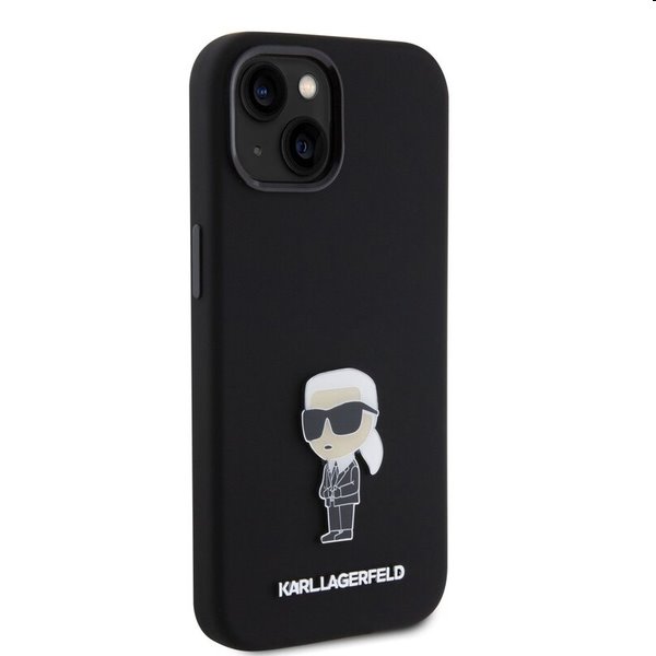 Zadný kryt Karl Lagerfeld Liquid Silicone Metal Ikonik pre Apple iPhone 15, čierna