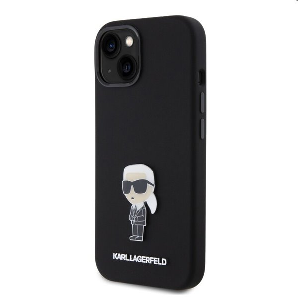 Zadný kryt Karl Lagerfeld Liquid Silicone Metal Ikonik pre Apple iPhone 15, čierna