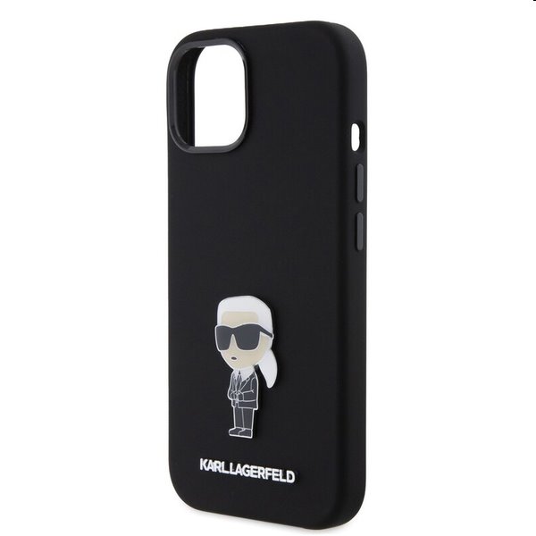 Zadný kryt Karl Lagerfeld Liquid Silicone Metal Ikonik pre Apple iPhone 15, čierna