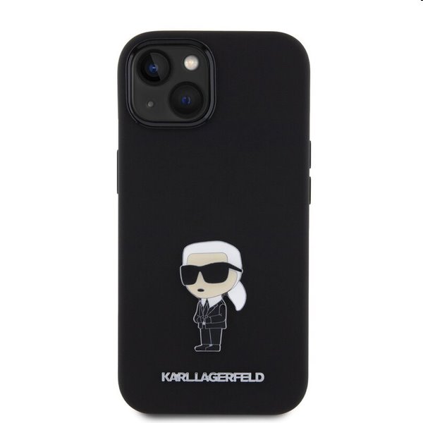 Zadný kryt Karl Lagerfeld Liquid Silicone Metal Ikonik pre Apple iPhone 15, čierna