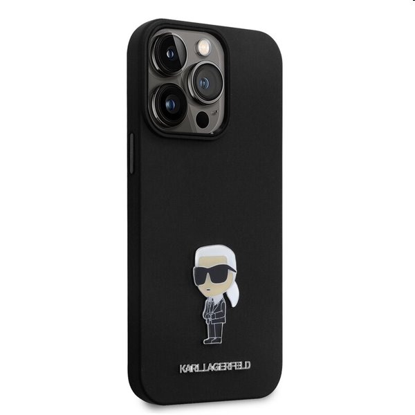 Zadný kryt Karl Lagerfeld Liquid Silicone Metal Ikonik pre Apple iPhone 15 Pro Max, čierna