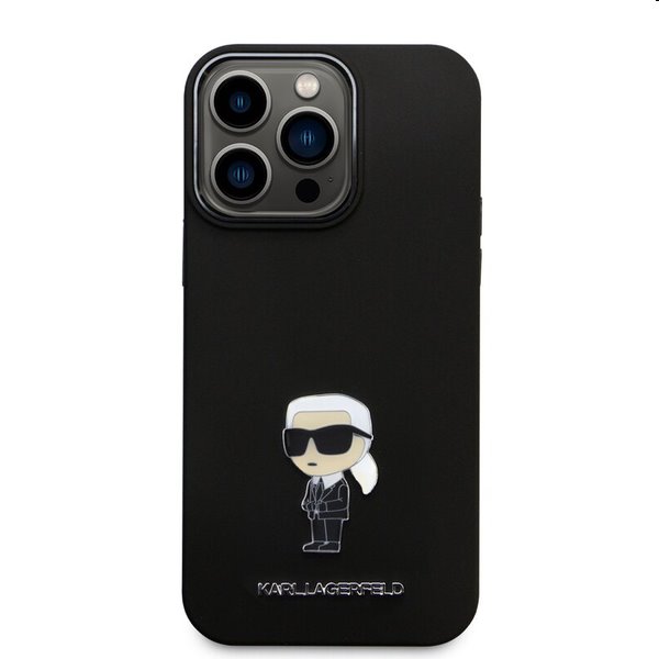 Zadný kryt Karl Lagerfeld Liquid Silicone Metal Ikonik pre Apple iPhone 15 Pro Max, čierna