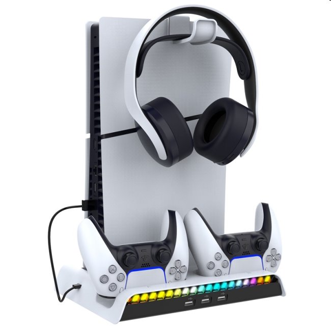 iPega PlayStation 5 Slim, Dualsense, Pulse 3D RGB dock w/ cooling, white