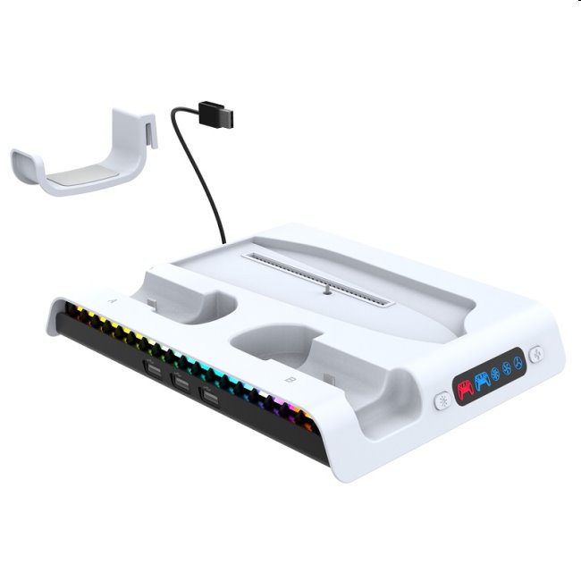 iPega PlayStation 5 Slim, Dualsense, Pulse 3D RGB dock w/ cooling, white