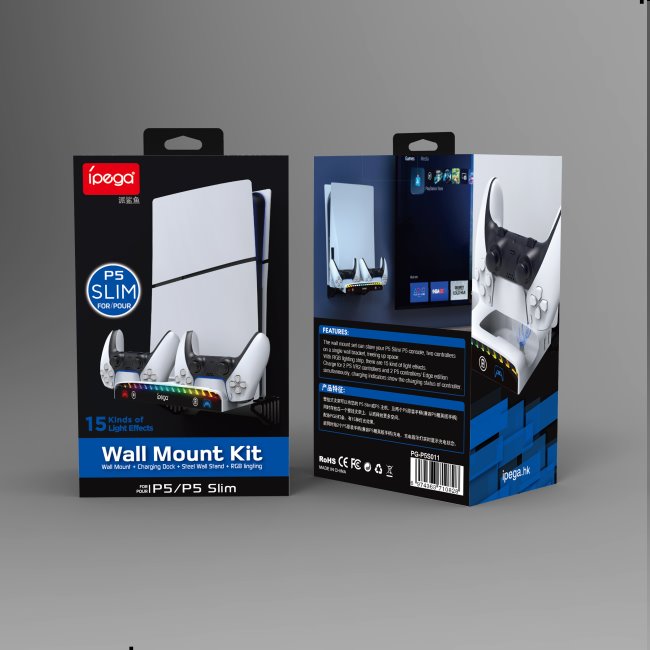iPega PlayStation 5 Slim/PS5 Pro, Dualsense, Pulse 3D wall mounted dock iPega PlayStation 5 Slim/PS5 Pro, Dualsense, Pulse 3D wall mounted dock