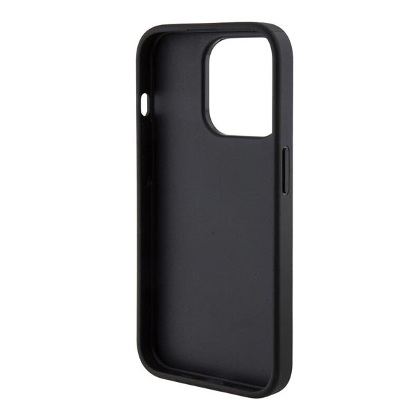Zadný kryt Guess PU Grip Stand 4G Strass Triangle Metal Logo pre iPhone 15 Pro Max, čierna