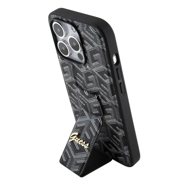 Zadný kryt Guess PU Grip Stand G Cube pre iPhone 15 Pro, čierna