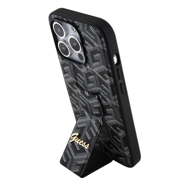 Zadný kryt Guess PU Grip Stand G Cube pre iPhone 15 Pro Max, čierna