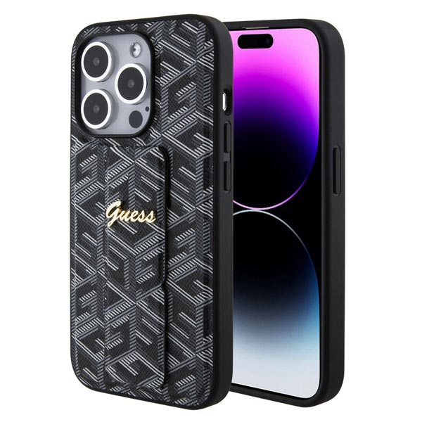 Zadný kryt Guess PU Grip Stand G Cube pre iPhone 15 Pro Max, čierna
