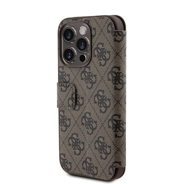 Knižkové puzdro Guess PU Leather 4G Metal Logo pre iPhone 15 Pro, hnedá