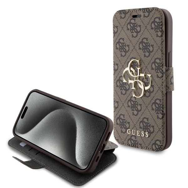 Knižkové puzdro Guess PU Leather 4G Metal Logo pre iPhone 15 Pro Max, hnedá