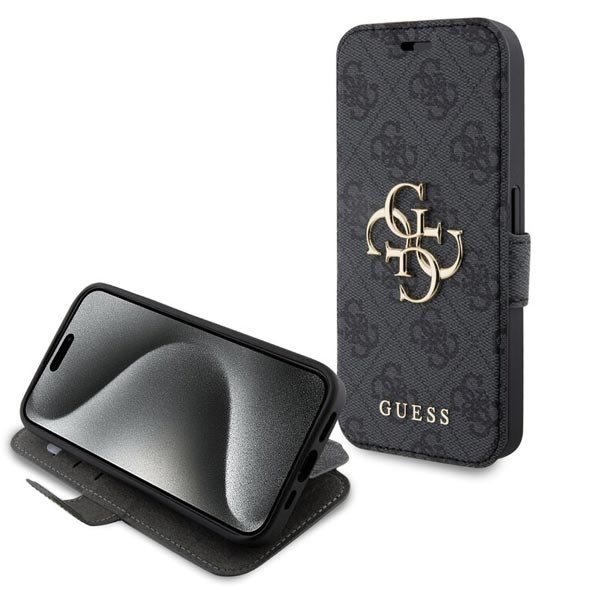 Knižkové puzdro Guess PU Leather 4G Metal Logo pre iPhone 15 Pro Max, šedá