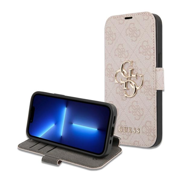 Knižkové puzdro Guess PU Leather 4G Metal Logo pre iPhone 15 Pro Max, ružová