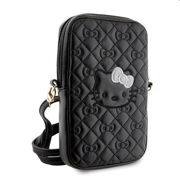 Taška na telefón Hello Kitty PU Leather Quilted Pattern Kitty Head Logo, čierna