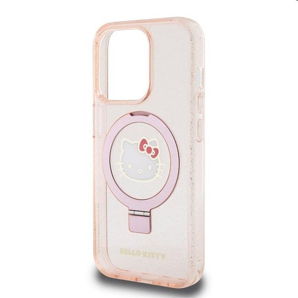 Zadný kryt Hello Kitty IML Ringstand Glitter Kitty Head Logo MagSafe pre Apple iPhone 15 Pro, ružová