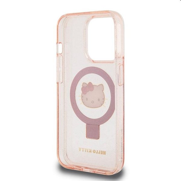 Zadný kryt Hello Kitty IML Ringstand Glitter Kitty Head Logo MagSafe pre Apple iPhone 15 Pro, ružová