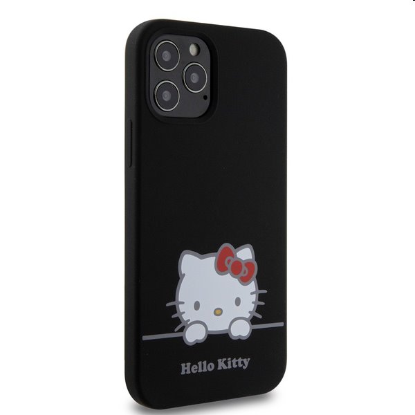 Zadný kryt Hello Kitty Liquid Silicone Daydreaming Logo pre Apple iPhone 12/12 Pro, čierna