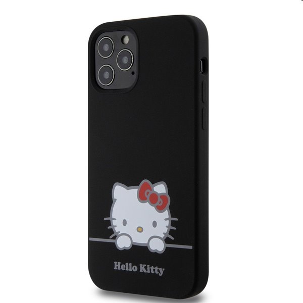 Zadný kryt Hello Kitty Liquid Silicone Daydreaming Logo pre Apple iPhone 12/12 Pro, čierna