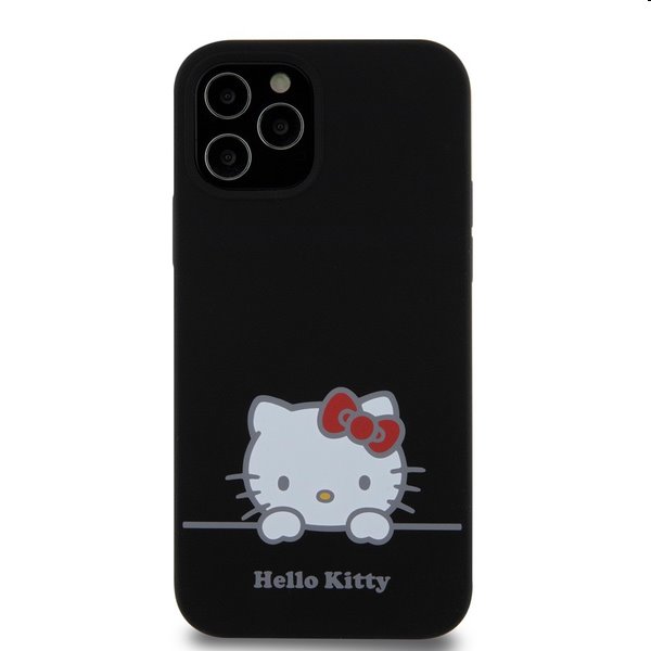 Zadný kryt Hello Kitty Liquid Silicone Daydreaming Logo pre Apple iPhone 12/12 Pro, čierna