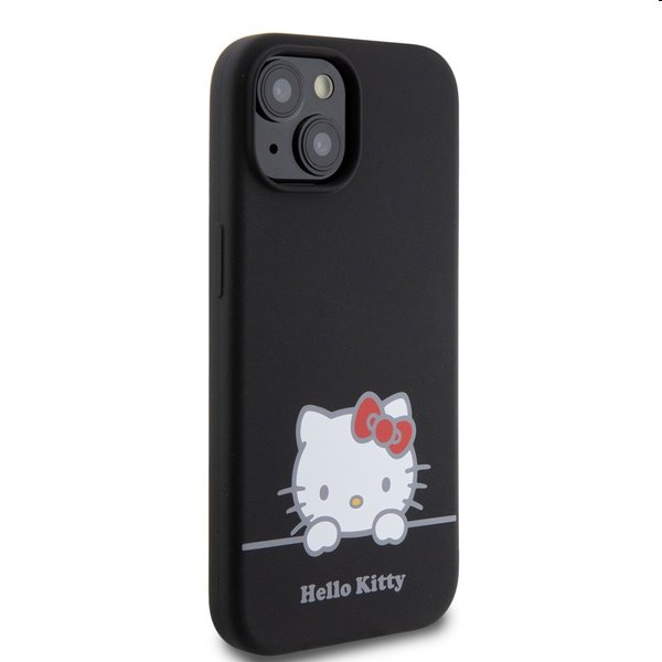 Zadný kryt Hello Kitty Liquid Silicone Daydreaming Logo pre Apple iPhone 15, čierna