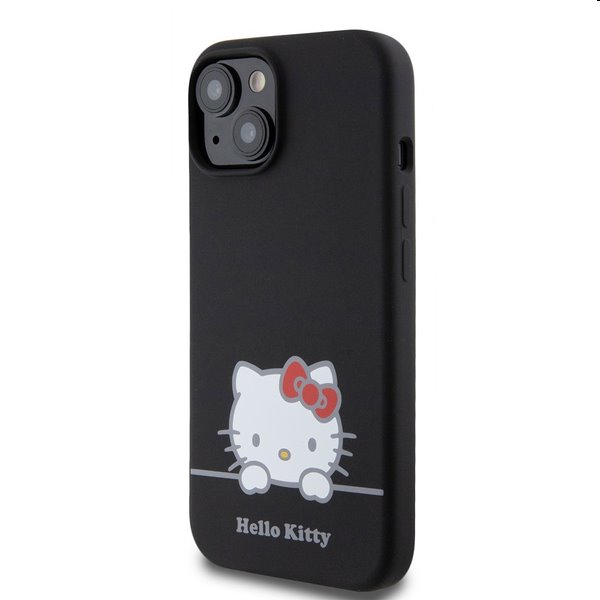 Zadný kryt Hello Kitty Liquid Silicone Daydreaming Logo pre Apple iPhone 15, čierna