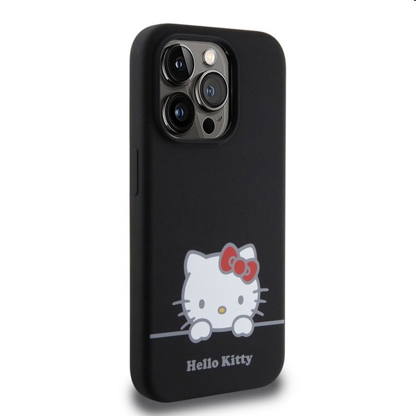 Zadný kryt Hello Kitty Liquid Silicone Daydreaming Logo pre Apple iPhone 15 Pro, čierna