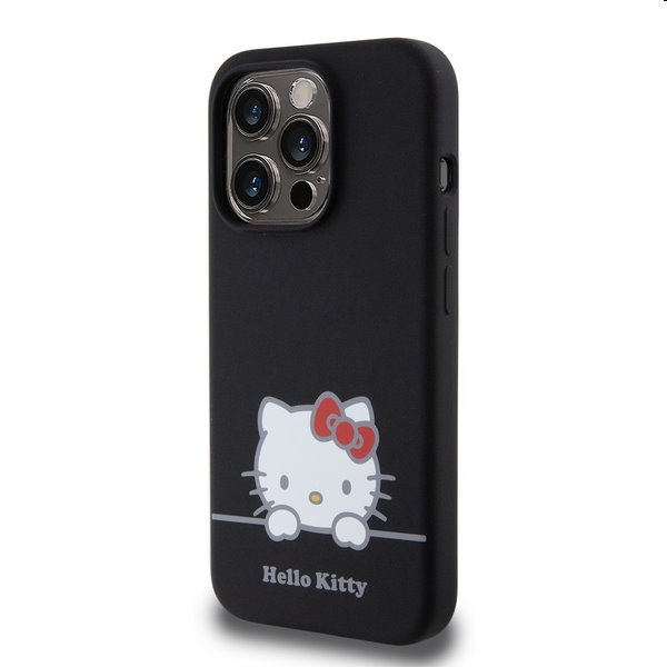 Zadný kryt Hello Kitty Liquid Silicone Daydreaming Logo pre Apple iPhone 15 Pro, čierne