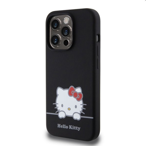 Zadný kryt Hello Kitty Liquid Silicone Daydreaming Logo pre Apple iPhone 15 Pro, čierna