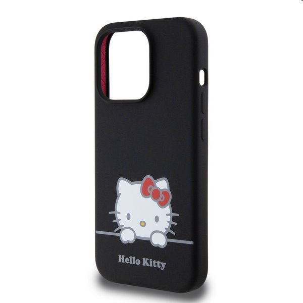 Zadný kryt Hello Kitty Liquid Silicone Daydreaming Logo pre Apple iPhone 15 Pro, čierna