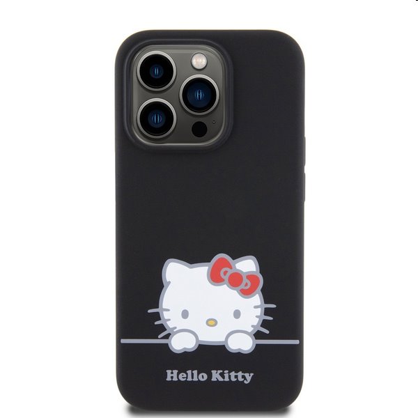 Zadný kryt Hello Kitty Liquid Silicone Daydreaming Logo pre Apple iPhone 15 Pro Max, čierna