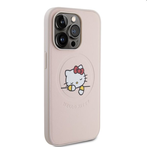 Zadný kryt Hello Kitty PU Kitty Asleep Logo MagSafe pre Apple iPhone 15 Pro Max, ružová