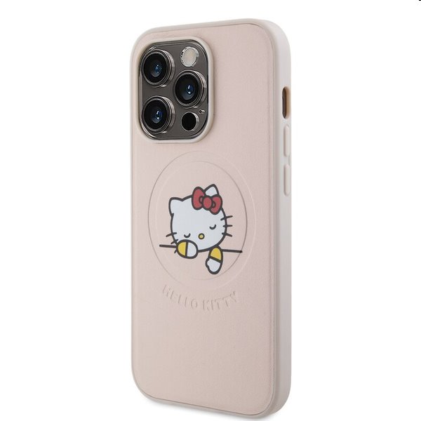 Zadný kryt Hello Kitty PU Kitty Asleep Logo MagSafe pre Apple iPhone 15 Pro Max, ružová