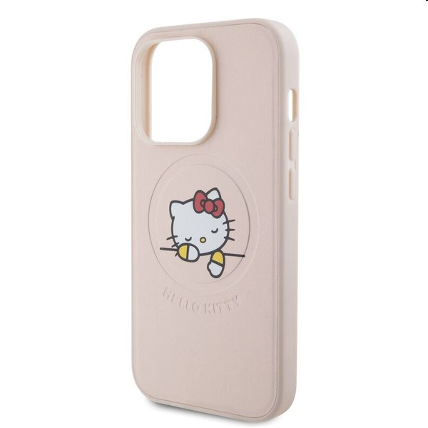 Zadný kryt Hello Kitty PU Kitty Asleep Logo MagSafe pre Apple iPhone 15 Pro Max, ružová