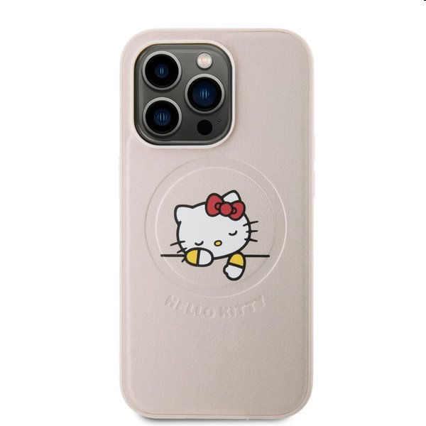 Zadný kryt Hello Kitty PU Kitty Asleep Logo MagSafe pre Apple iPhone 15 Pro Max, ružová