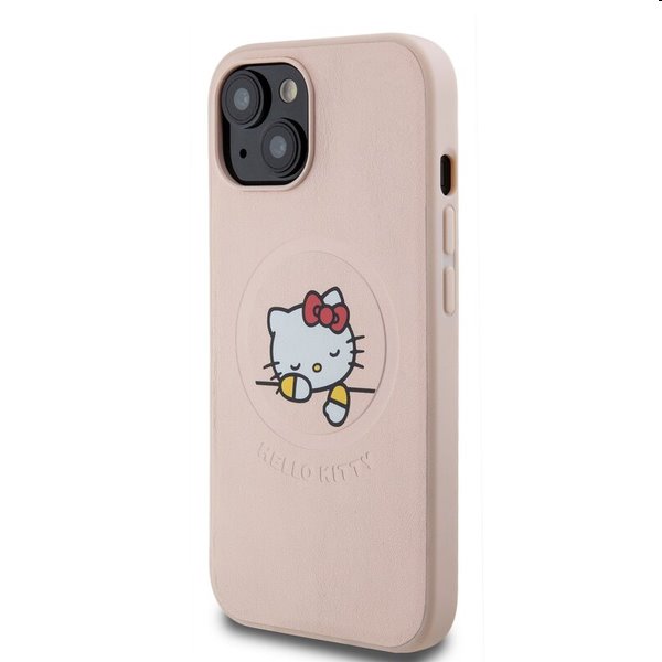 Zadný kryt Hello Kitty PU Kitty Asleep Logo MagSafe pre Apple iPhone 15, ružová