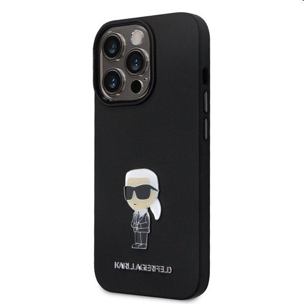 Zadný kryt Karl Lagerfeld Liquid Silicone Metal Ikonik pre Apple iPhone 15 Pro, čierna