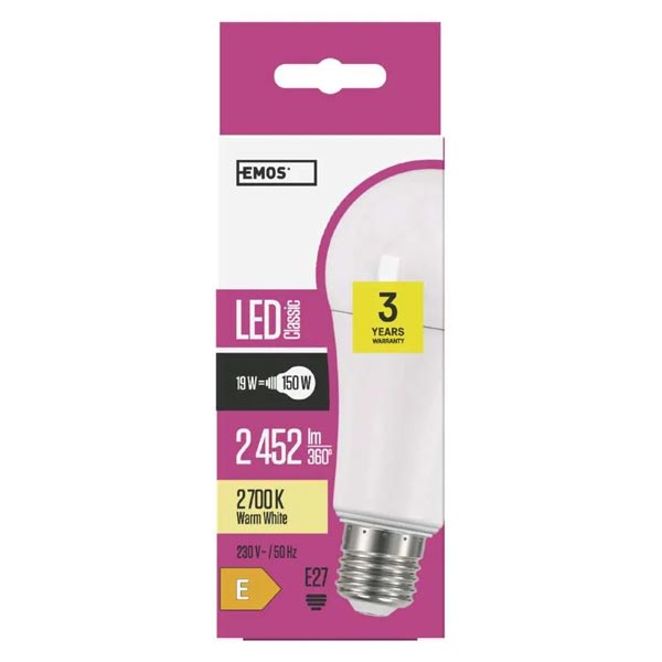 Emos LED žiarovka Classic A67 19W E27, neutrálna biela