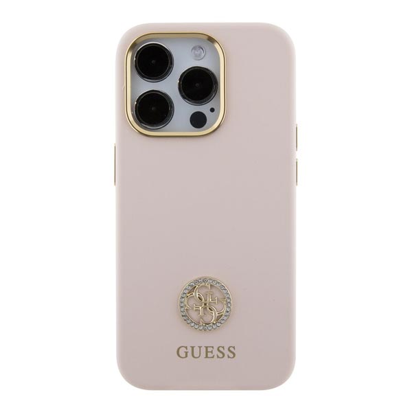 Zadný kryt Guess Liquid Silicone 4G Strass Metal Logo pre iPhone 15 Pro Max, ružová
