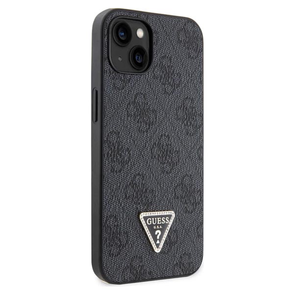Zadný kryt s popruhom Guess PU 4G Strass Triangle Metal Logo pre iPhone 15, čierna