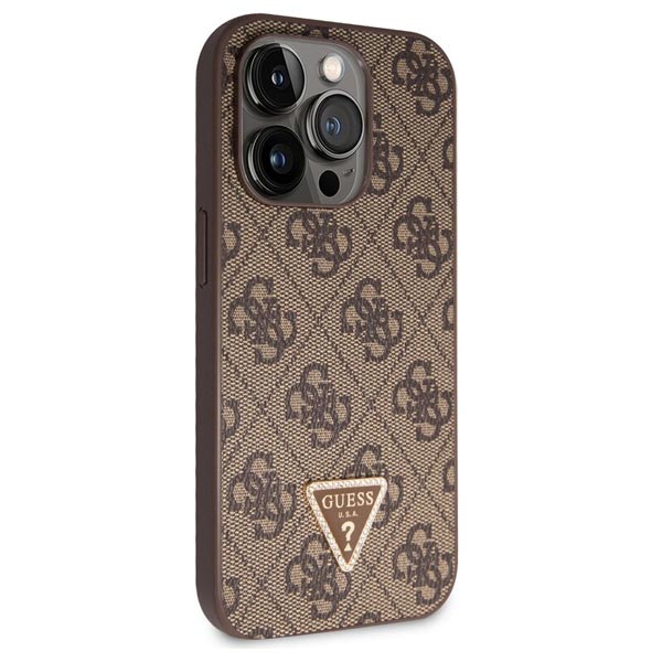 Zadný kryt s popruhom Guess PU 4G Strass Triangle Metal Logo pre iPhone 15 Pro Max, hnedá Zadný kryt s popruhom Guess PU 4G Strass Triangle Metal Logo pre iPhone 15 Pro Max, hnedá