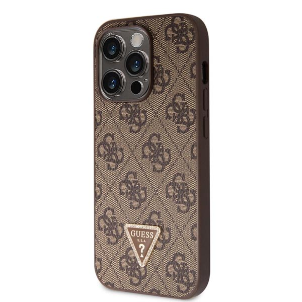 Zadný kryt s popruhom Guess PU 4G Strass Triangle Metal Logo pre iPhone 15 Pro Max, hnedá Zadný kryt s popruhom Guess PU 4G Strass Triangle Metal Logo pre iPhone 15 Pro Max, hnedá