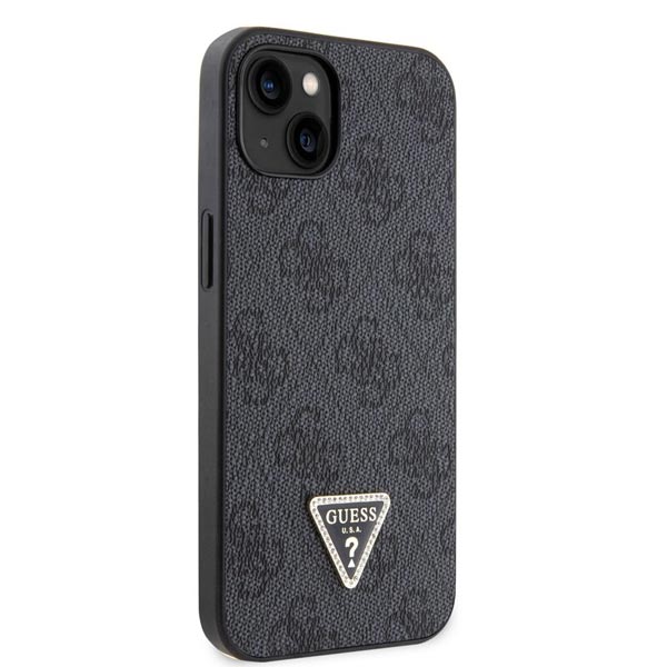 Zadný kryt Guess PU 4G Strass Triangle Metal Logo pre iPhone 15 Plus, čierna