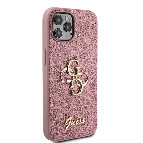 Zadný Kryt Guess PU Fixed Glitter 4G Metal Logo pre iPhone 12/12 Pro, ružová