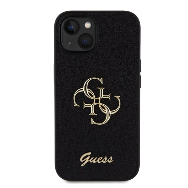 Zadný Kryt Guess PU Fixed Glitter 4G Metal Logo pre iPhone 13, čierna