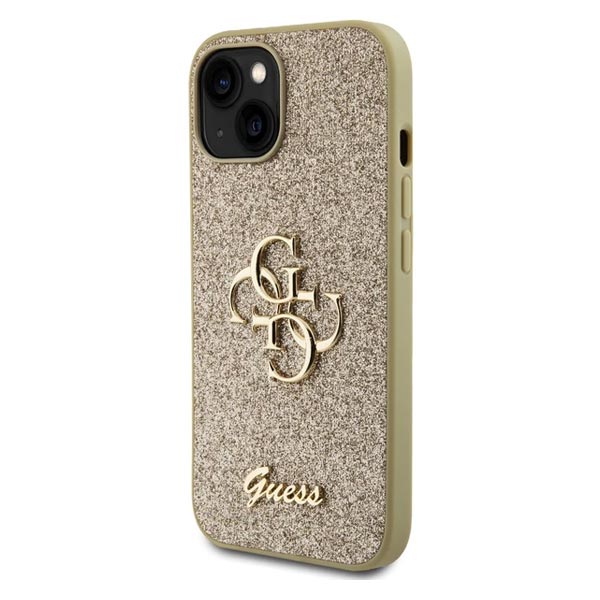 Zadný Kryt Guess PU Fixed Glitter 4G Metal Logo pre iPhone 13 zlatá