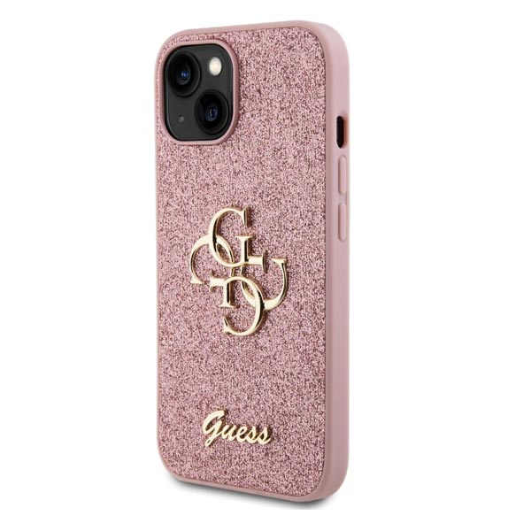 Zadný Kryt Guess PU Fixed Glitter 4G Metal Logo pre iPhone 15, ružová