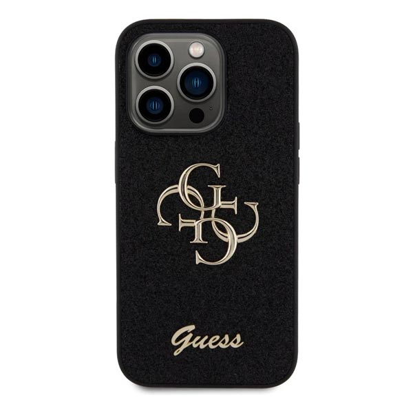 Zadný Kryt Guess PU Fixed Glitter 4G Metal Logo pre iPhone 15 Pro, čierna